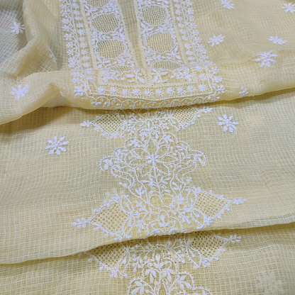 Kota Cotton Chikankari Kurta Fabric (Beige)