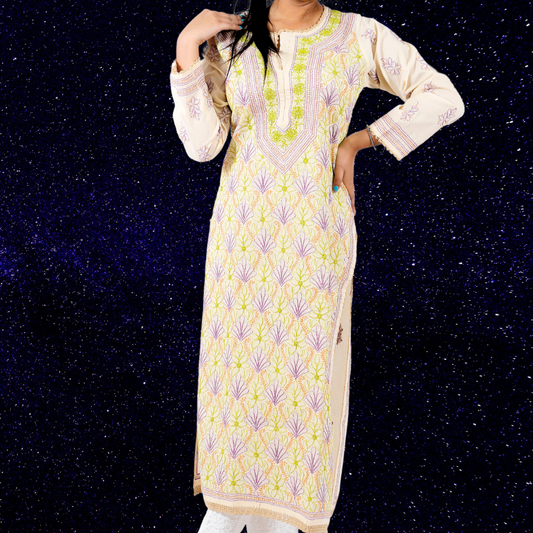 Cotton Chikankari kurta (Beige)