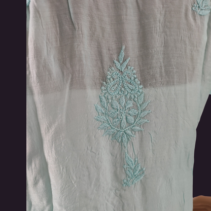 Muslin Chikankari kurta (light sea green)