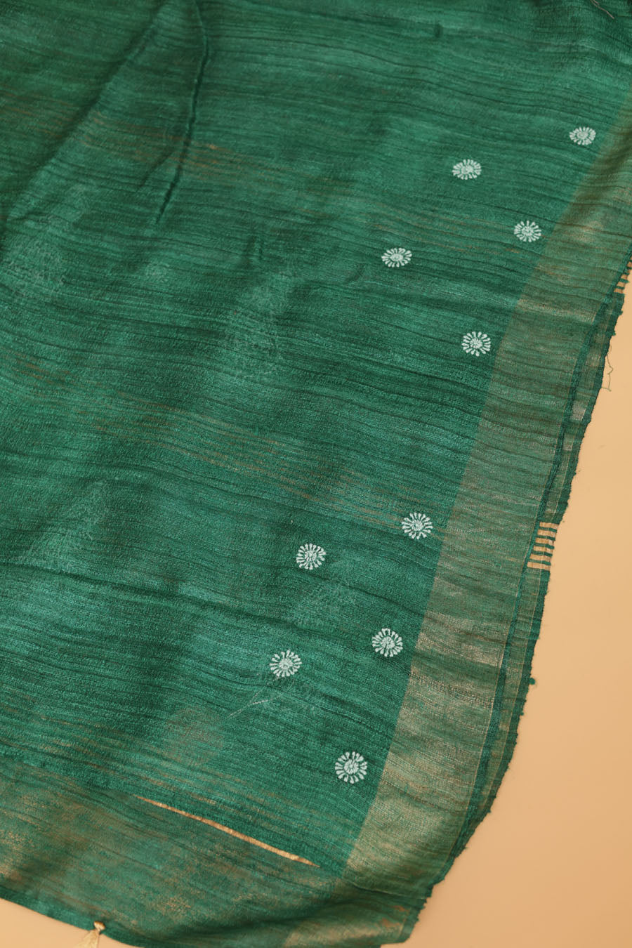 Urvashi | Emerald Green Ghicha Silk Chikankari Saree