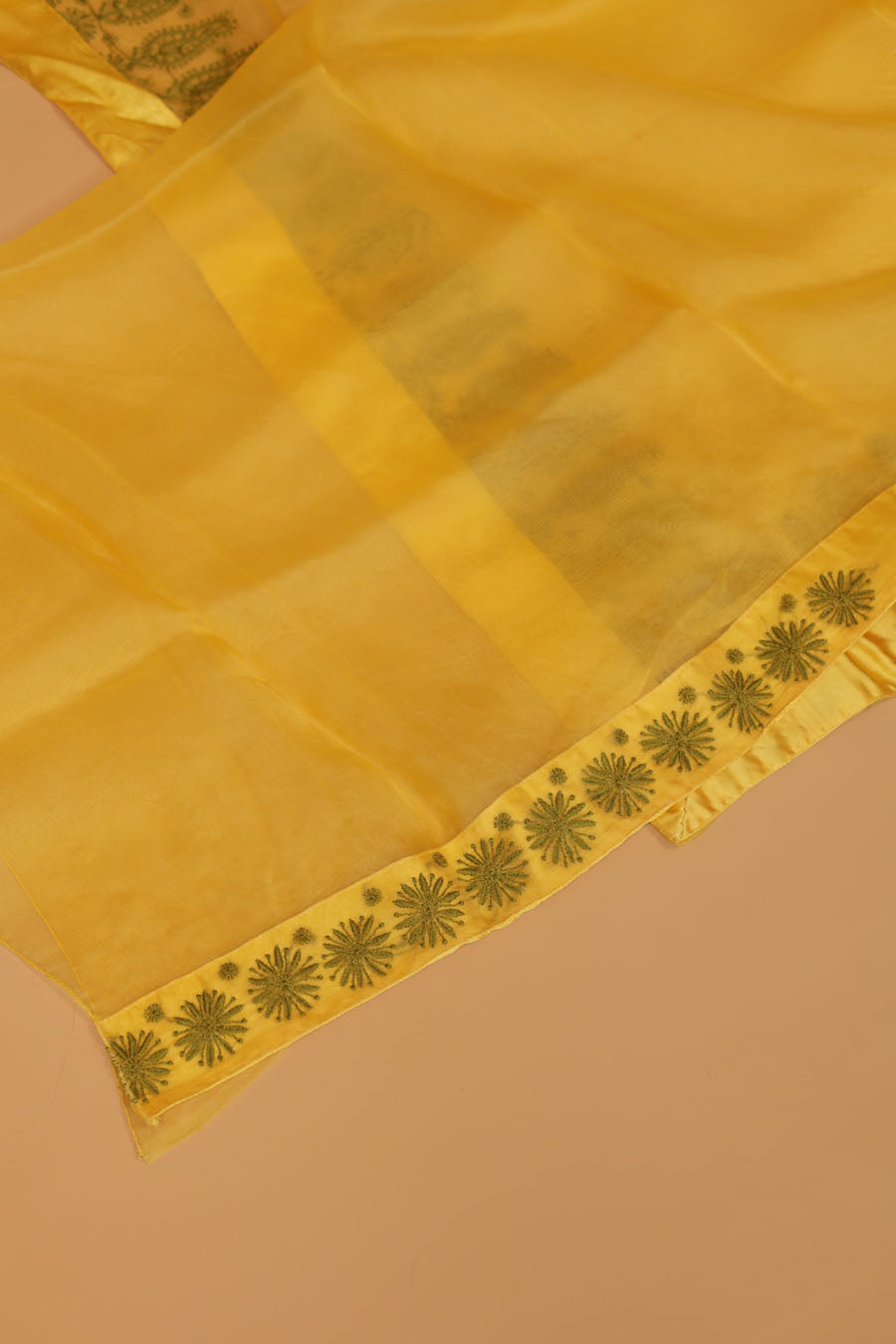 Urvashi | Amber Yellow Organza Silk Chikankari Saree