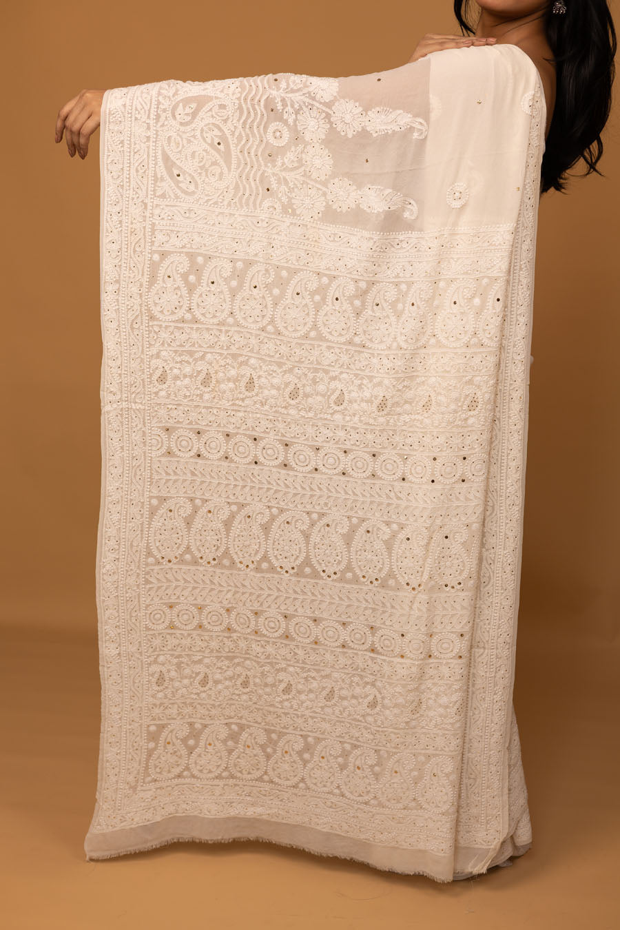 Hansini | Ivory Raag Pure Georgette Chikankari Saree