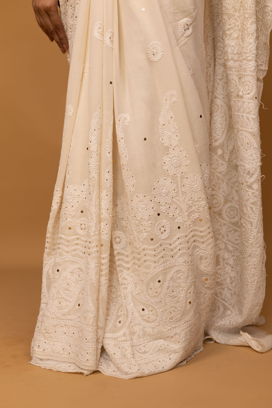 Hansini | Ivory Raag Pure Georgette Chikankari Saree