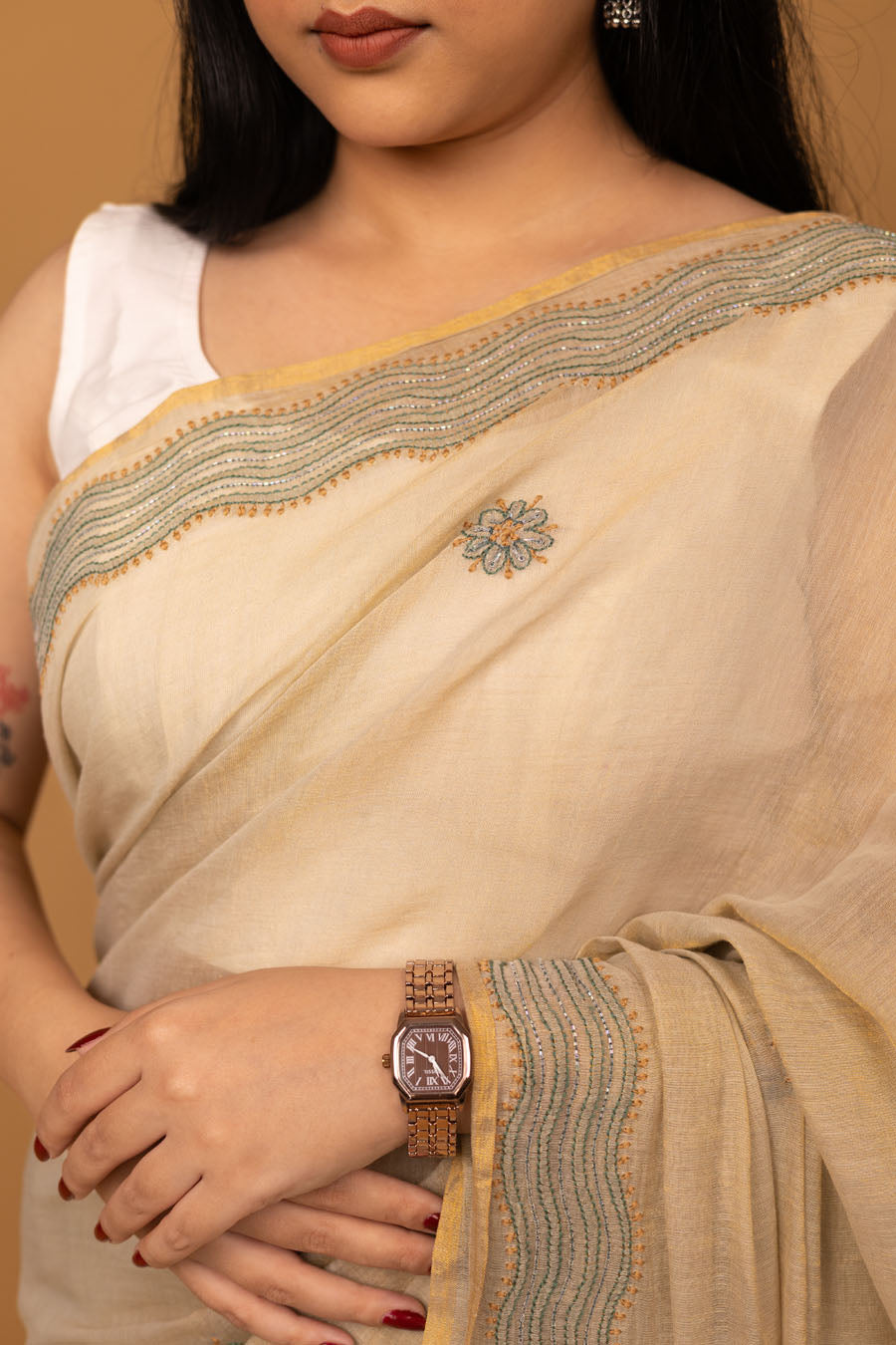 Chitralekha | Sage Green Chanderi Tissue Silk Chikankari Saree