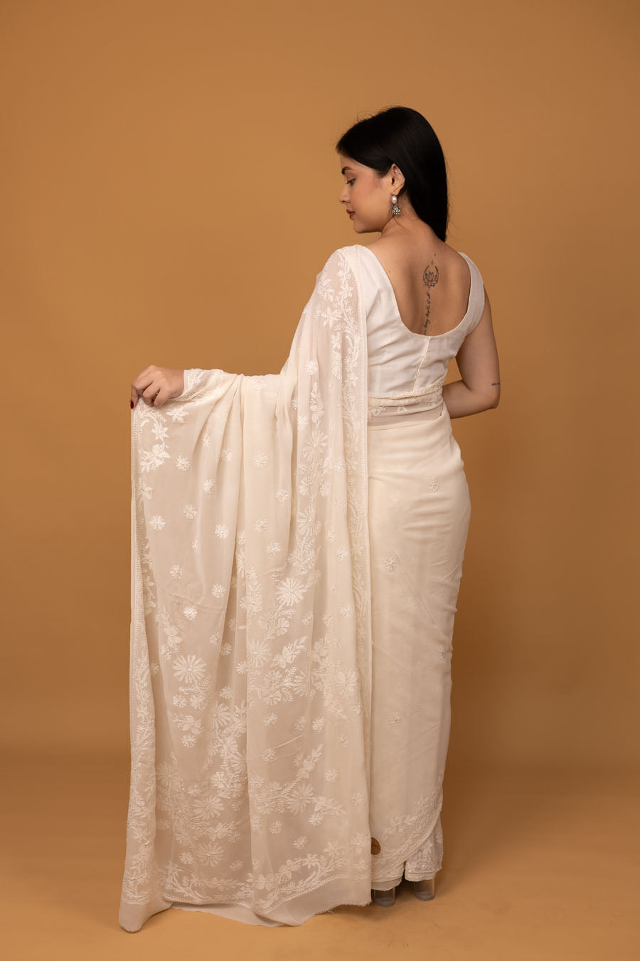 Hansini | Whispering White Pure Georgette Chikankari Saree
