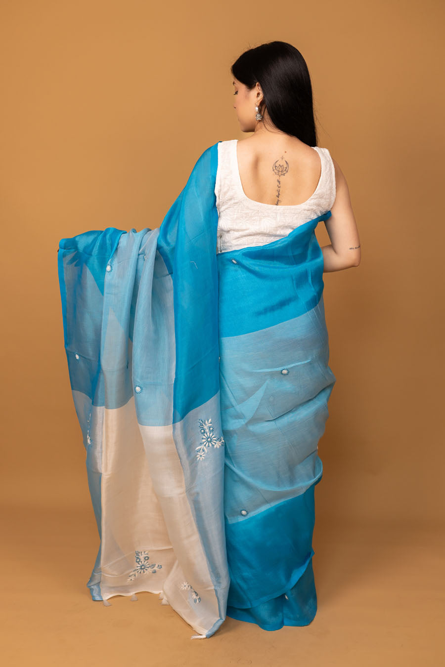 Vidushi | Rainwased Blue Mangalgiri Pattu Silk Chikankari Saree