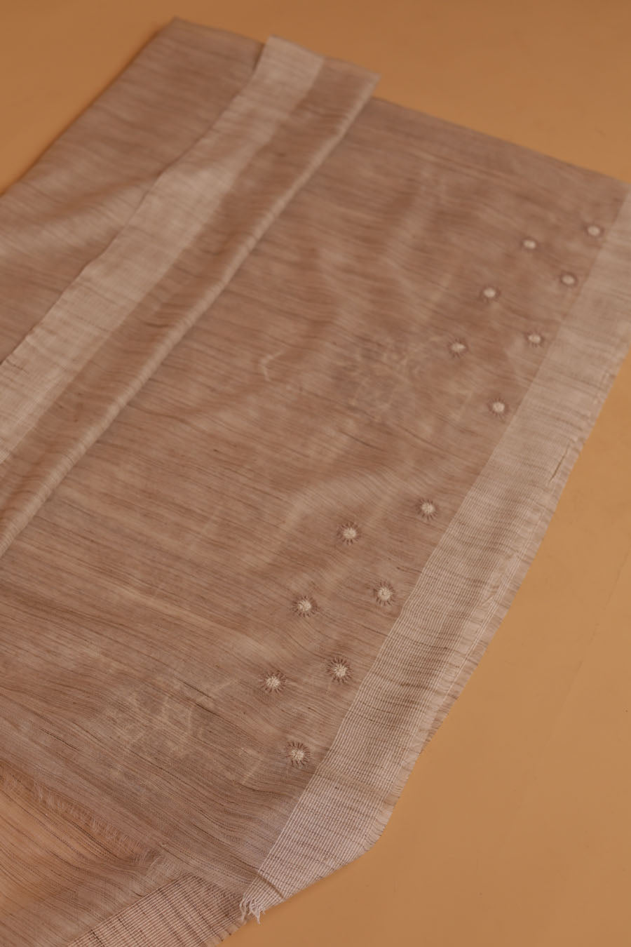 Hansini | Champagne Beige Handloom Kochai Silk Chikankari Saree