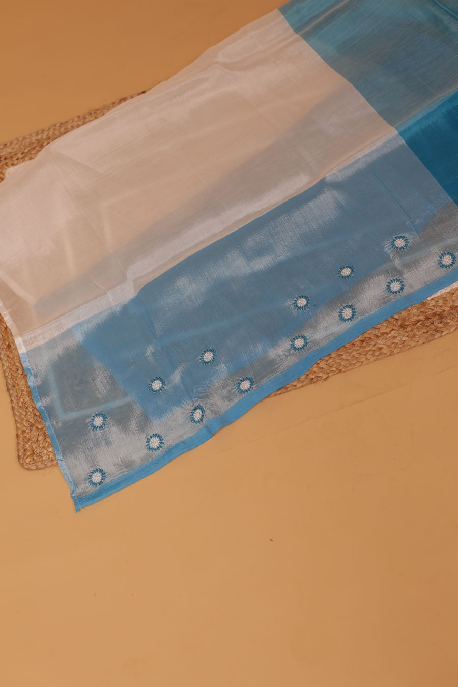 Vidushi | Rainwased Blue Mangalgiri Pattu Silk Chikankari Saree