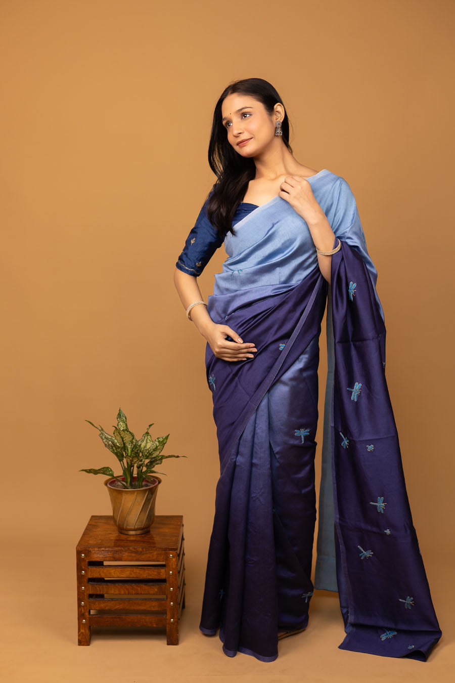 Urvashi | Frosted Ombre Blue Chiniya silk Chikankari Saree