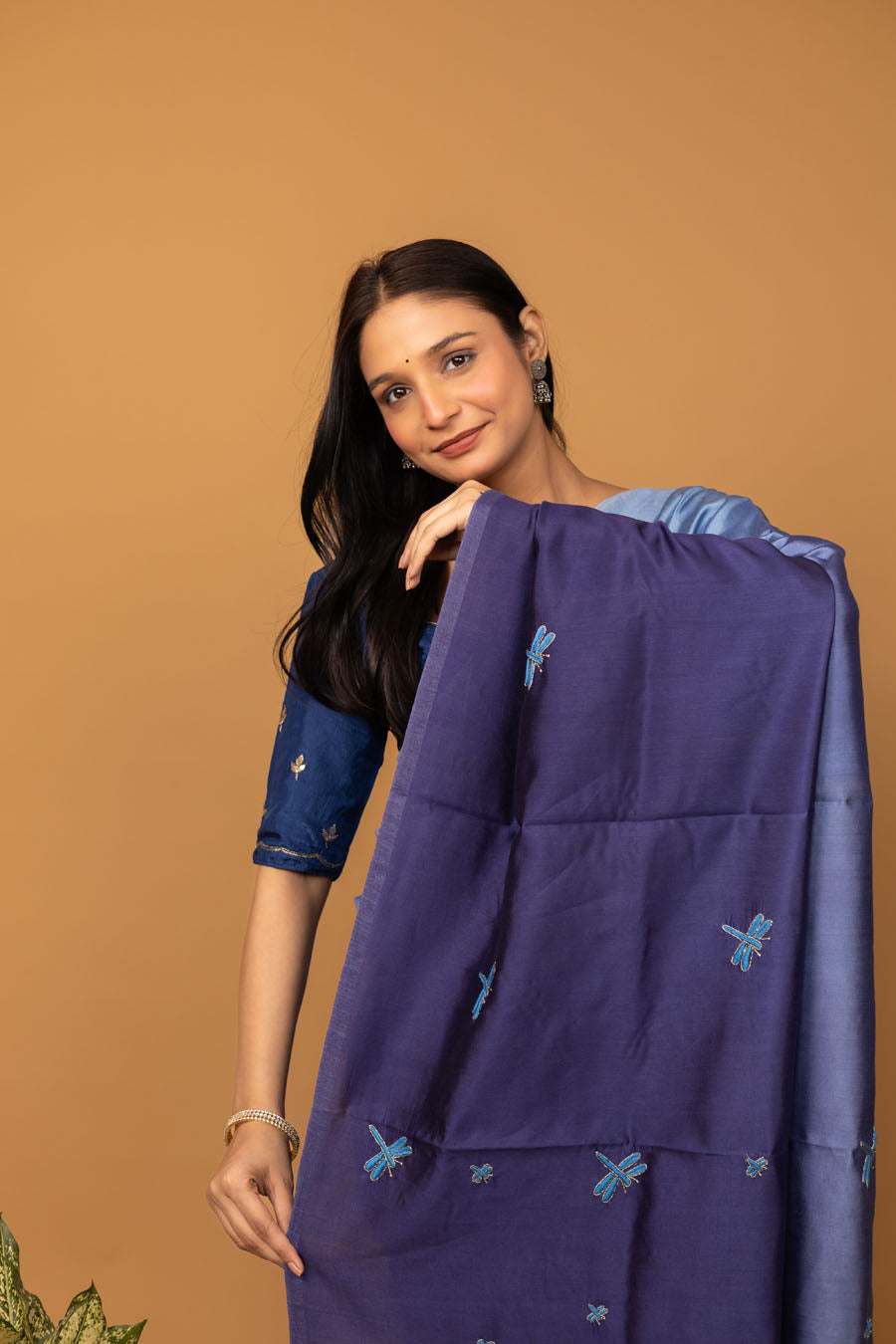 Urvashi | Frosted Ombre Blue Chiniya silk Chikankari Saree