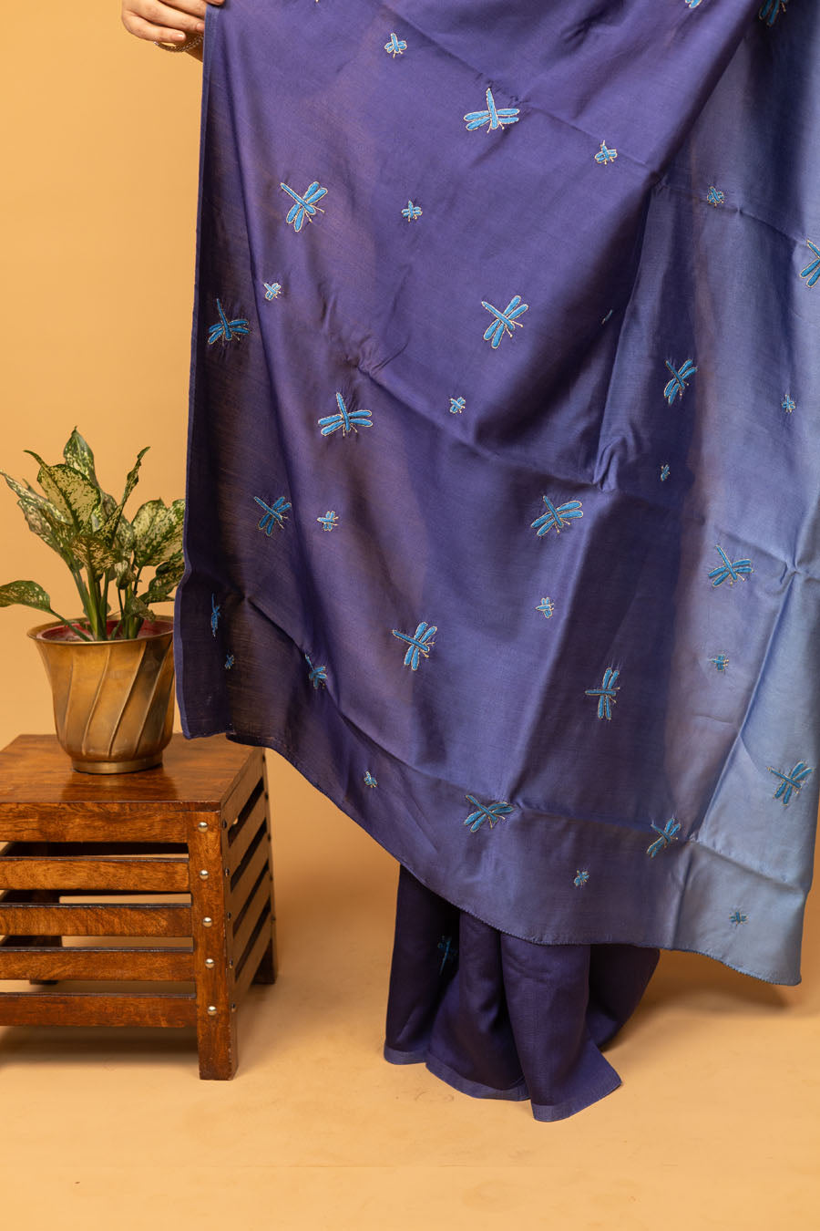 Urvashi | Frosted Ombre Blue Chiniya silk Chikankari Saree