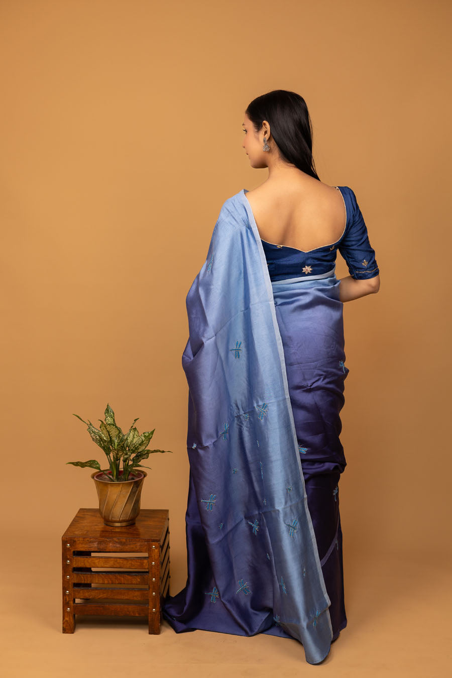 Urvashi | Frosted Ombre Blue Chiniya silk Chikankari Saree