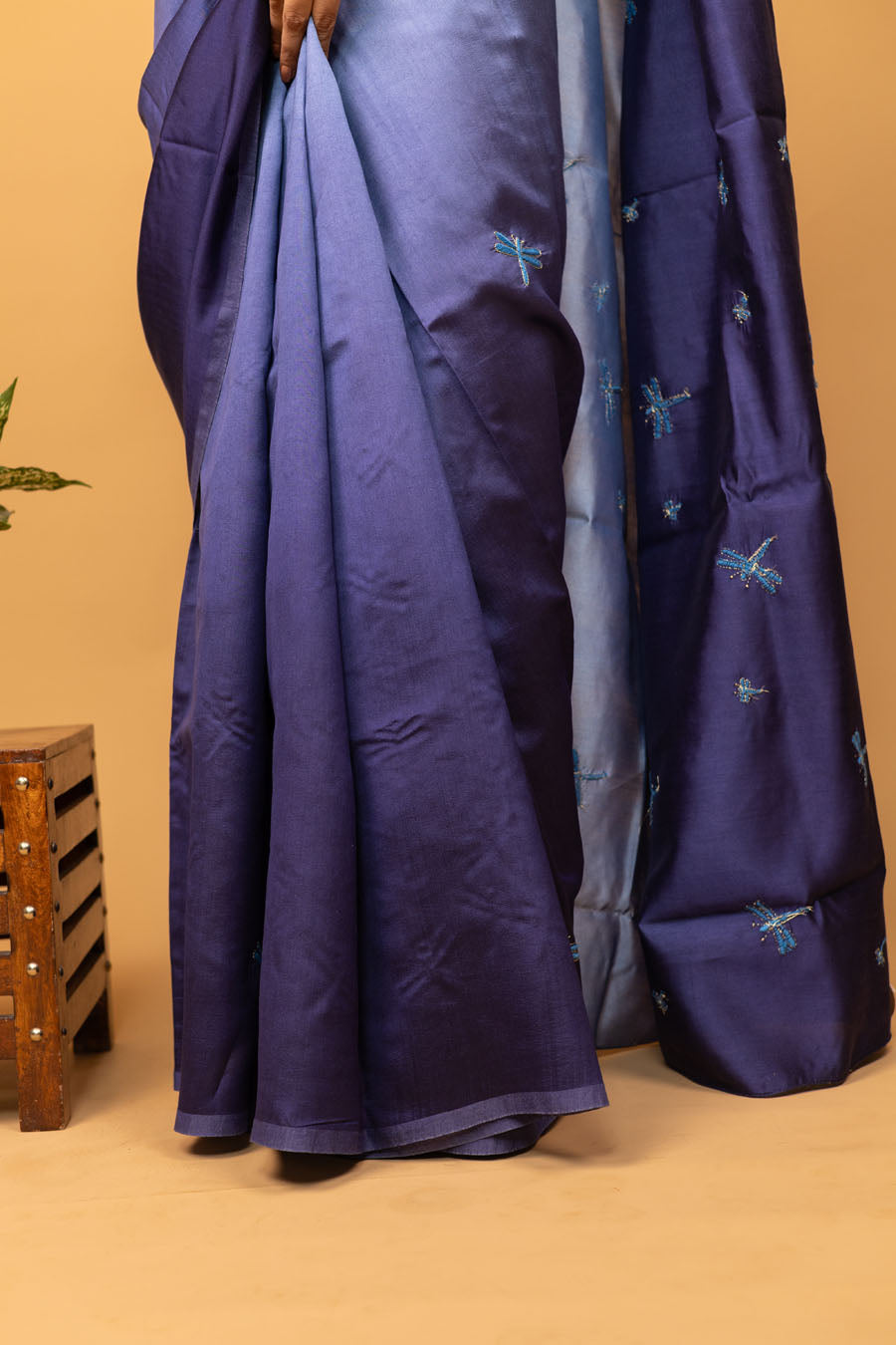 Urvashi | Frosted Ombre Blue Chiniya silk Chikankari Saree