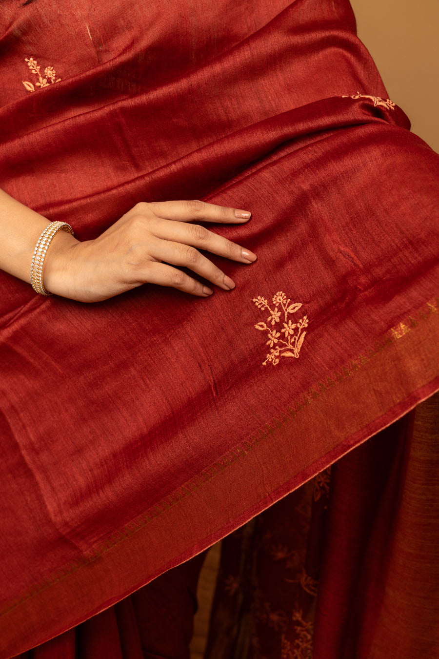 Urvashi | Mystique Maroon Moonga Silk Chikankari Saree