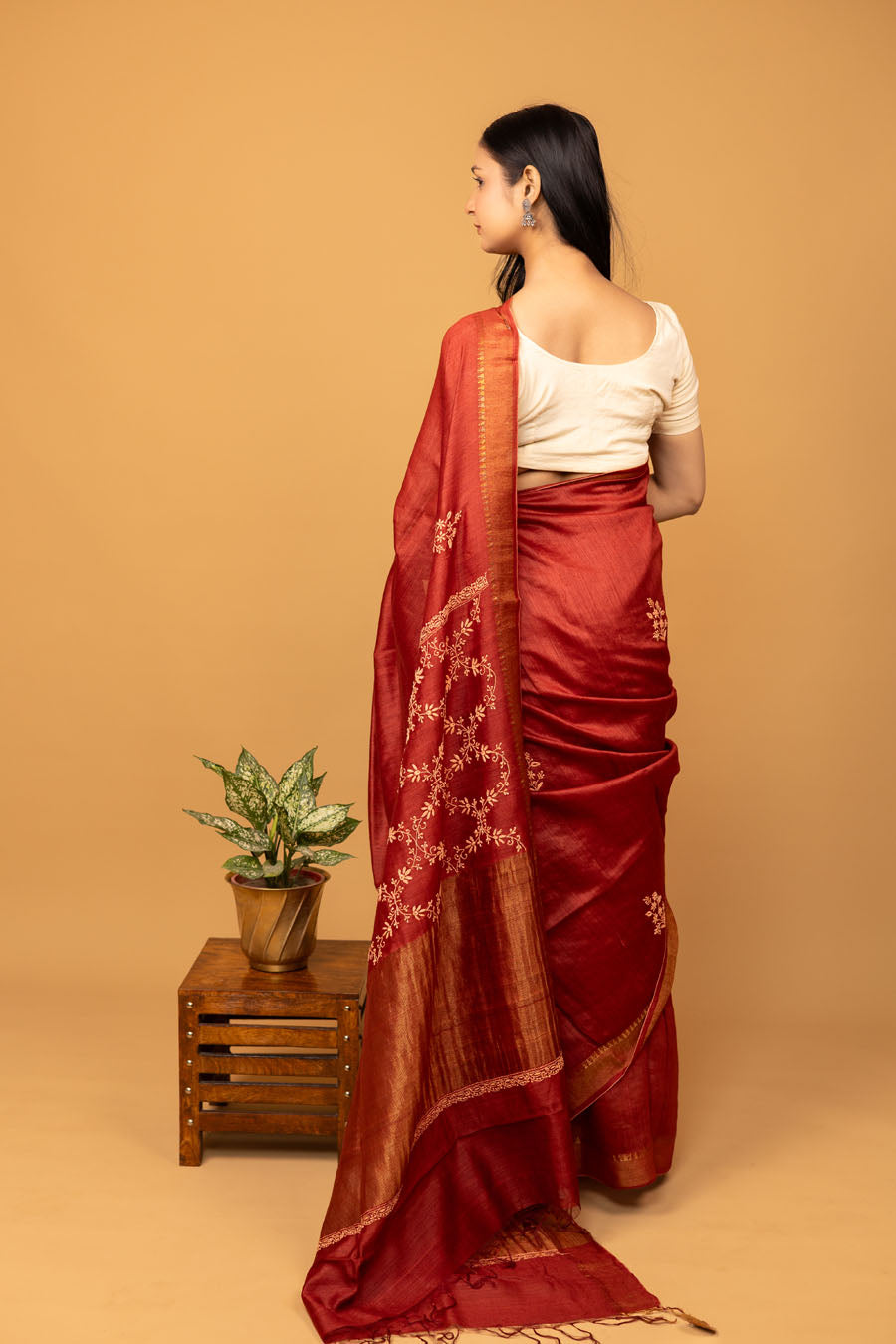Urvashi | Mystique Maroon Moonga Silk Chikankari Saree