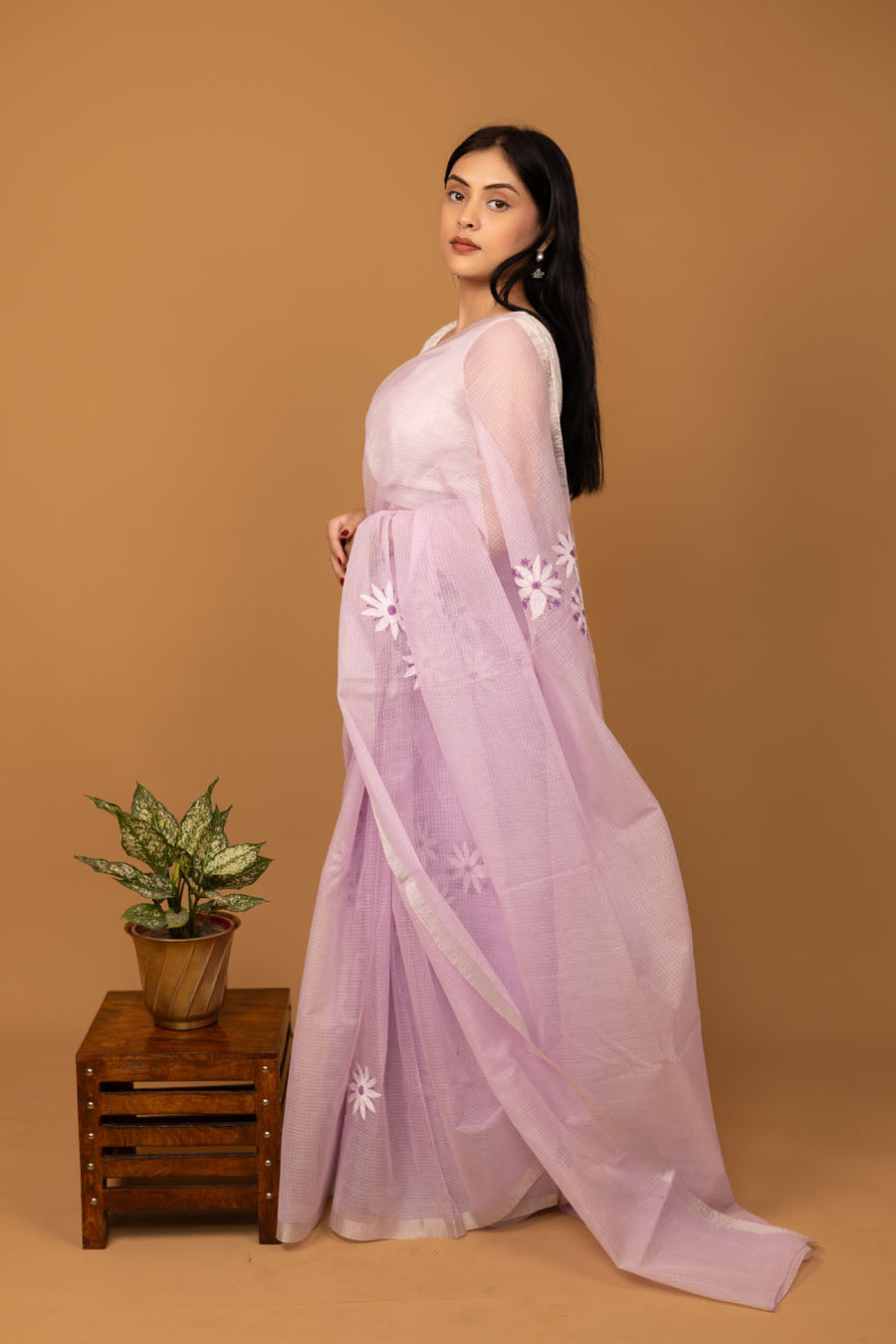 Vidushi | Elegant Lavender Kotadoriya Cotton Chikankari Saree