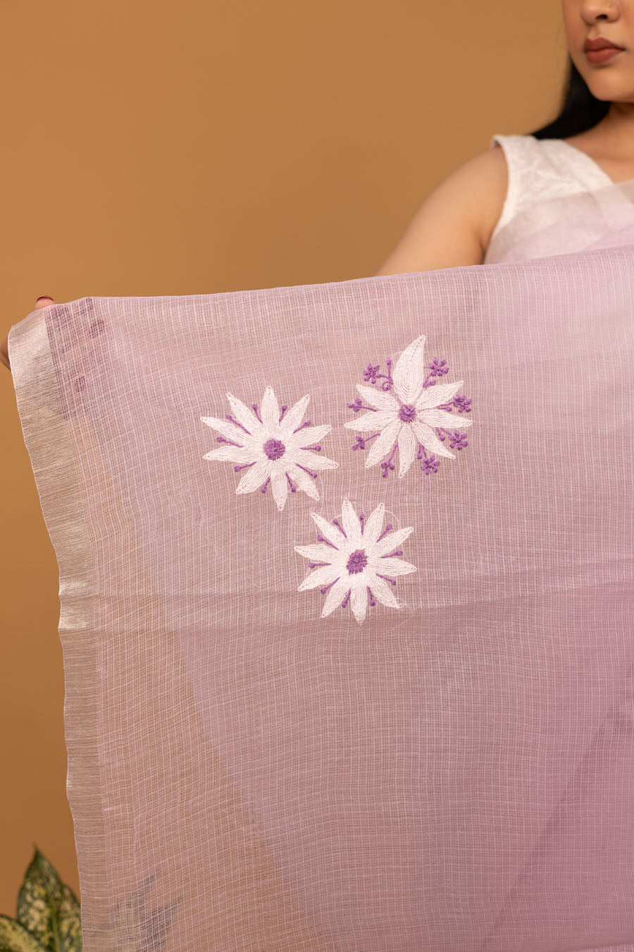 Vidushi | Elegant Lavender Kotadoriya Cotton Chikankari Saree