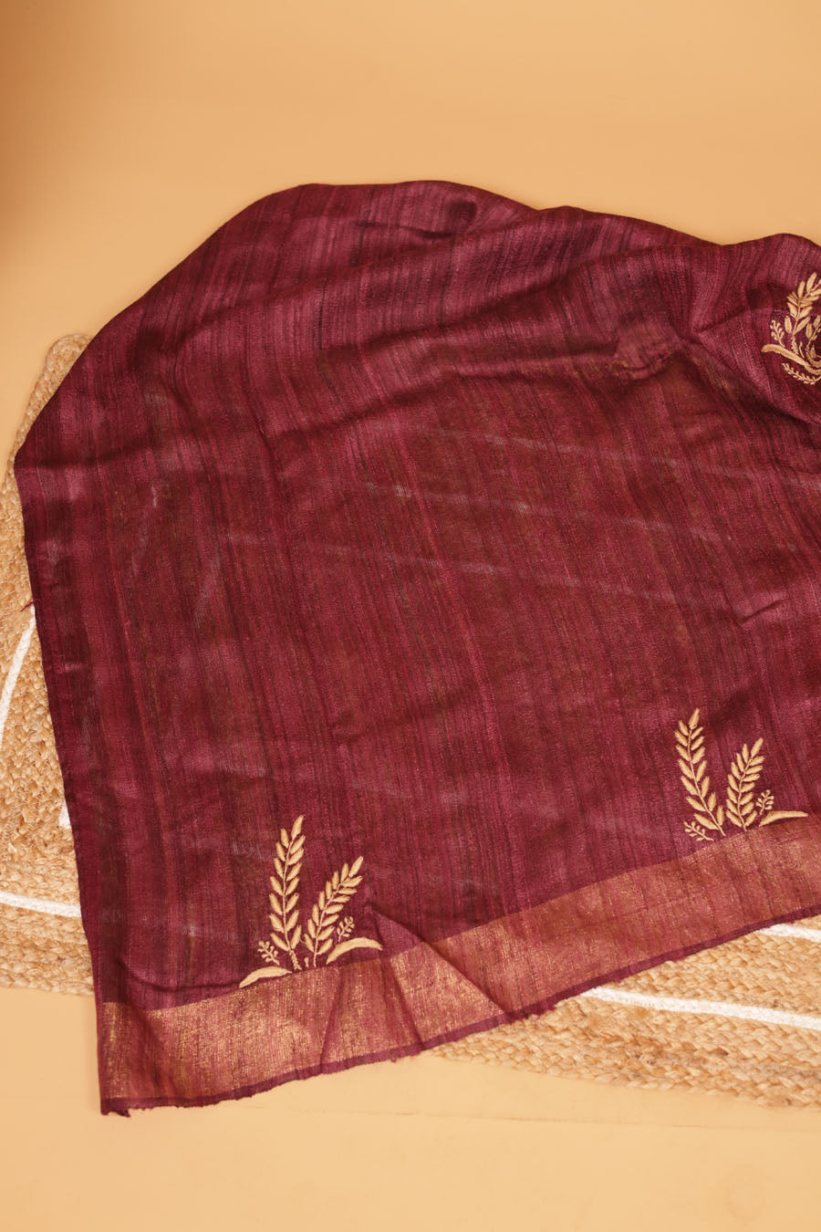 Urvashi | Glamorous Wine Ghicha Silk Chikankari Saree