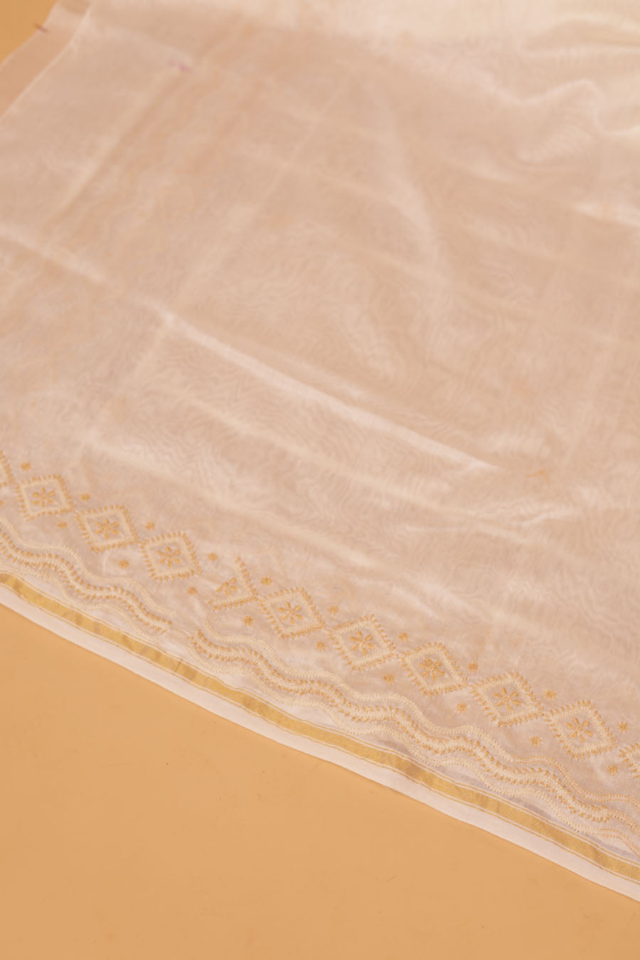 Hansini | Ivory Chanderi Silk Saree with intricate Chikankari