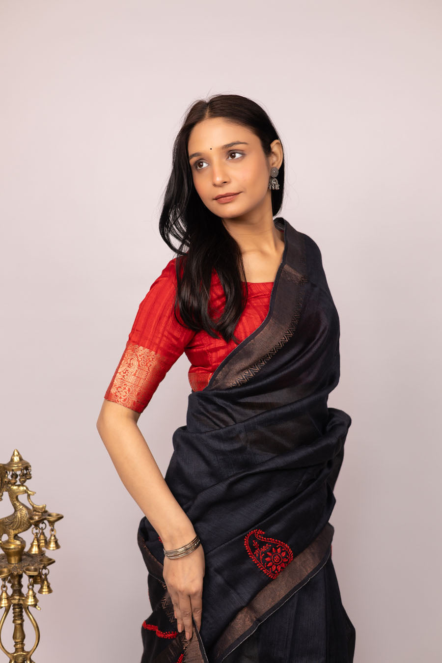 Urvashi | Ebony Black Moonga Silk Chikankari Saree