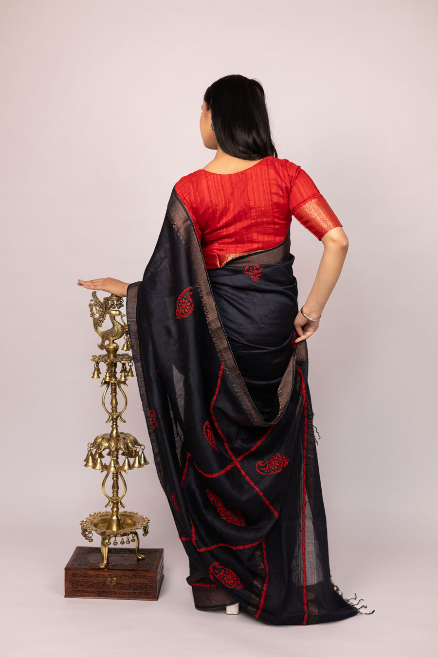 Urvashi | Ebony Black Moonga Silk Chikankari Saree
