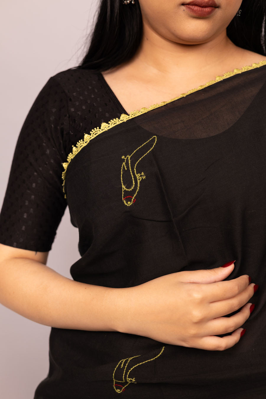 Vidushi | Imperial Black Mul Cotton Saree with Chikankari Embroidery