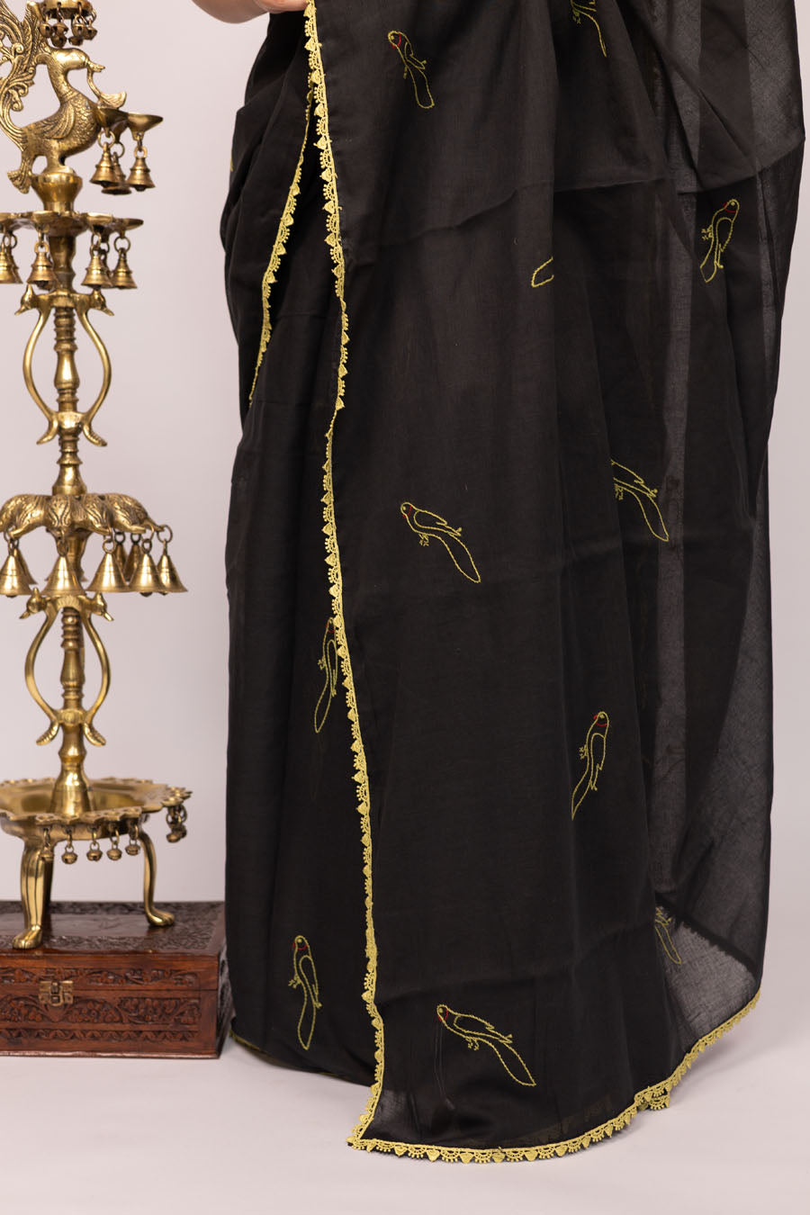 Vidushi | Imperial Black Mul Cotton Saree with Chikankari Embroidery
