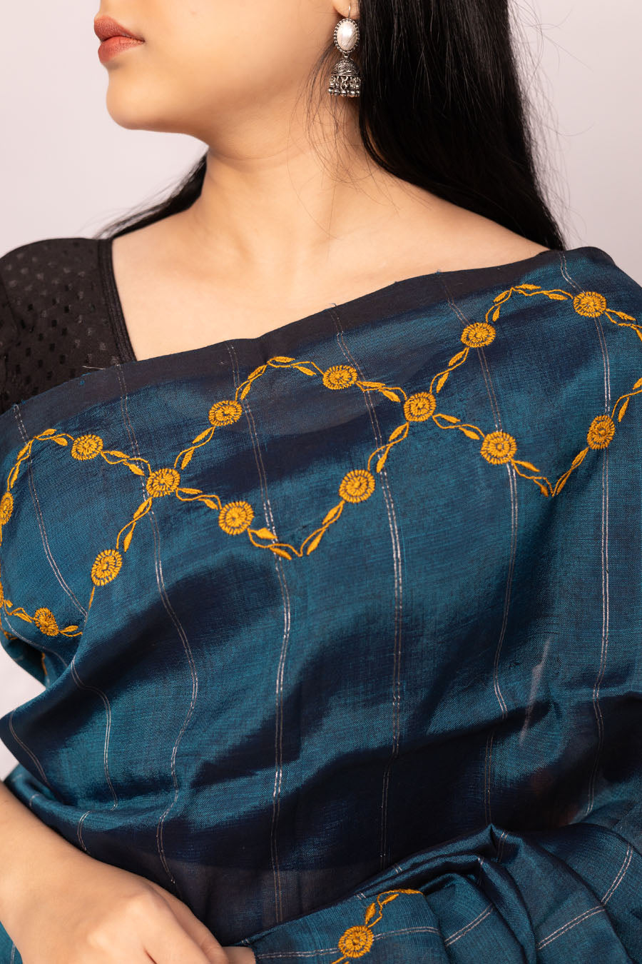 Vidushi | Meadow green Mangalgiri Pattu silk Chikankari Saree