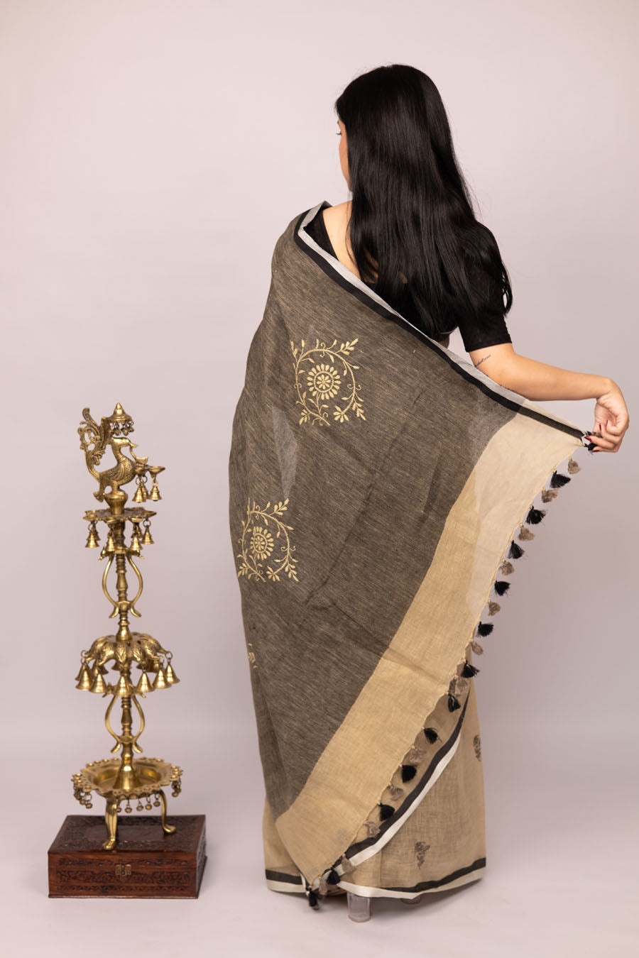 Vidushi | Soft Mocha beige Linen Saree with Chikankari Embroidery