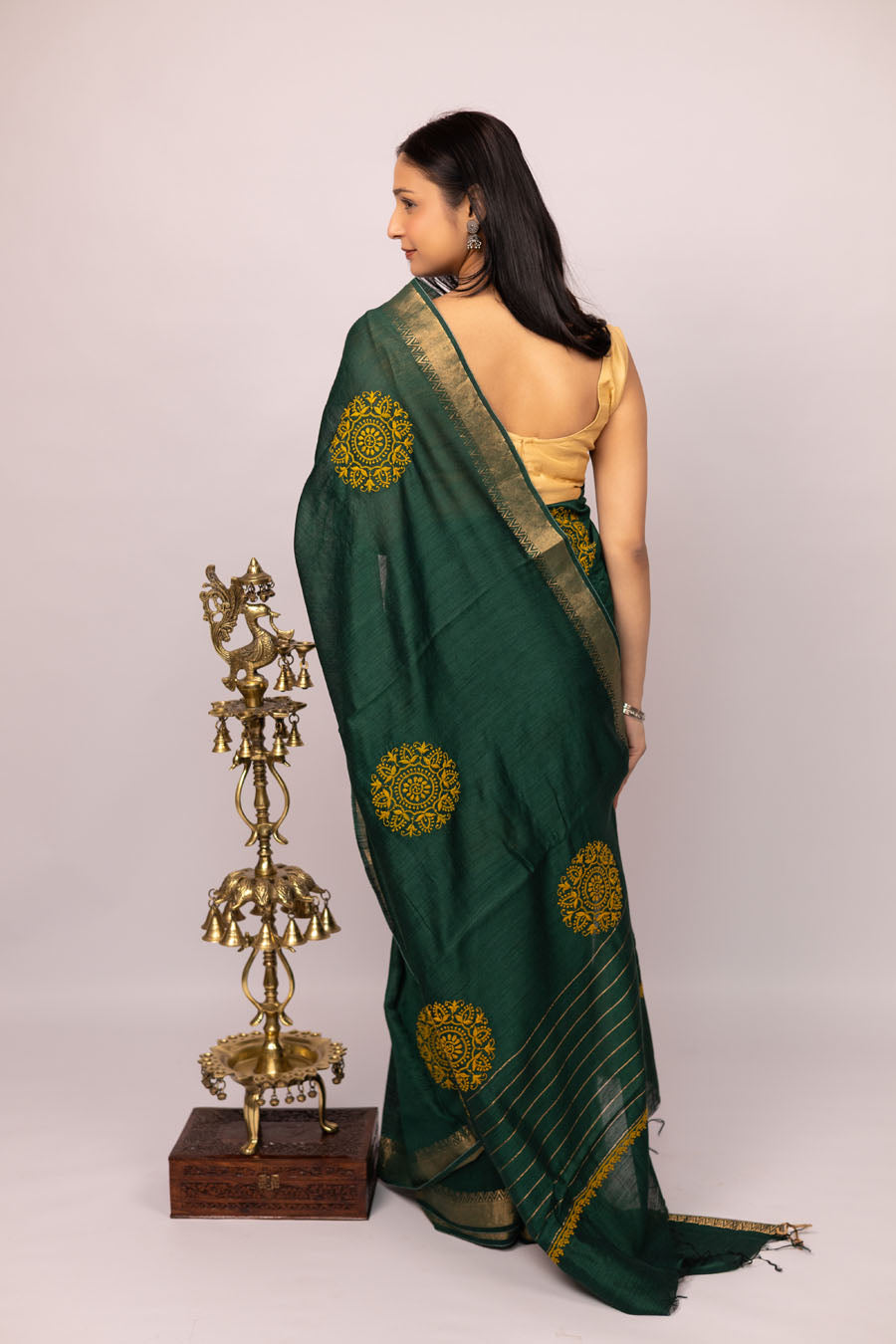 Urvashi | Emerald Green Moonga Silk Saree with Chikankari embroidery