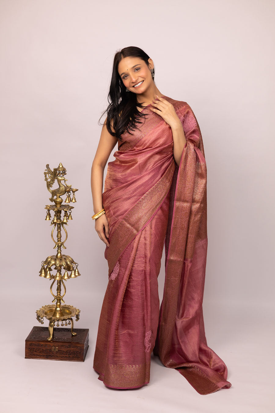 Chitralekha | Plum Tussar Silk Kota zari Chikankari Saree