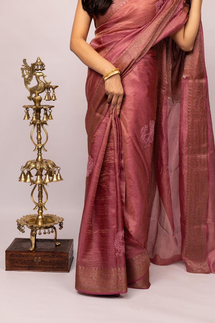 Chitralekha | Plum Tussar Silk Kota zari Chikankari Saree