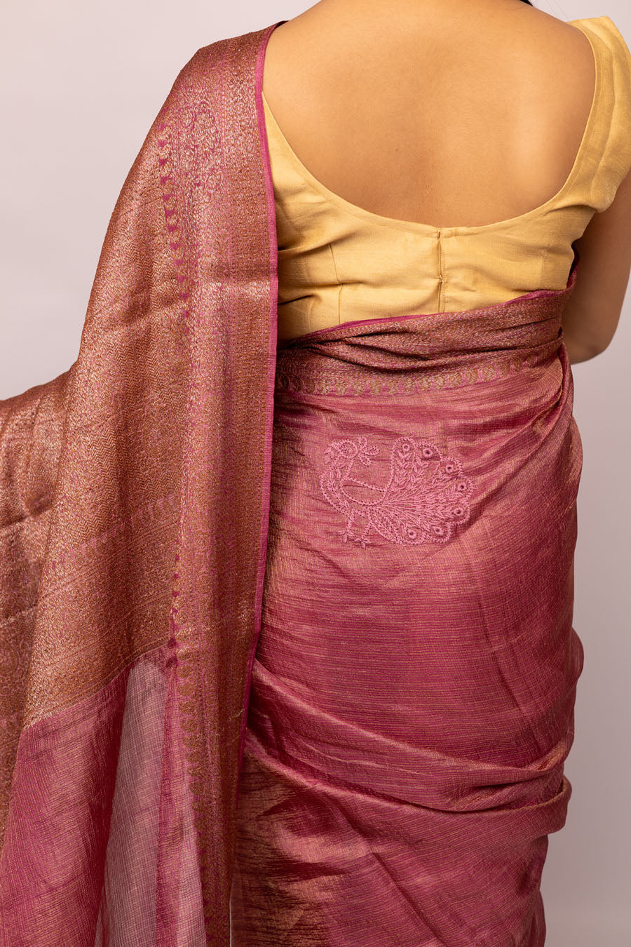 Chitralekha | Plum Tussar Silk Kota zari Chikankari Saree