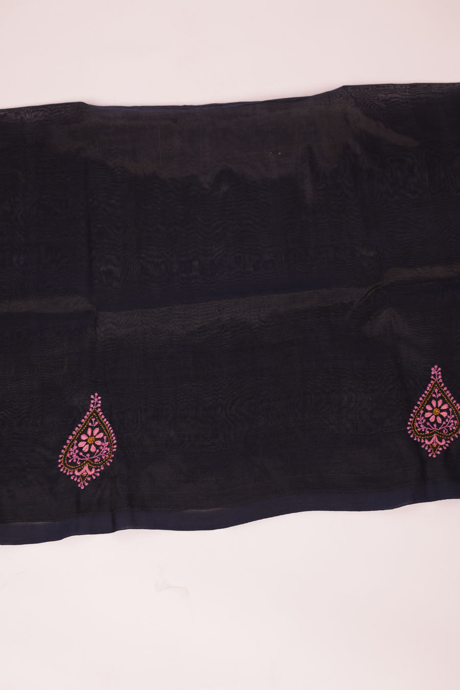 Surmayi | Flamingo Pink Mangalgiri Pattu Silk Chikankari Saree