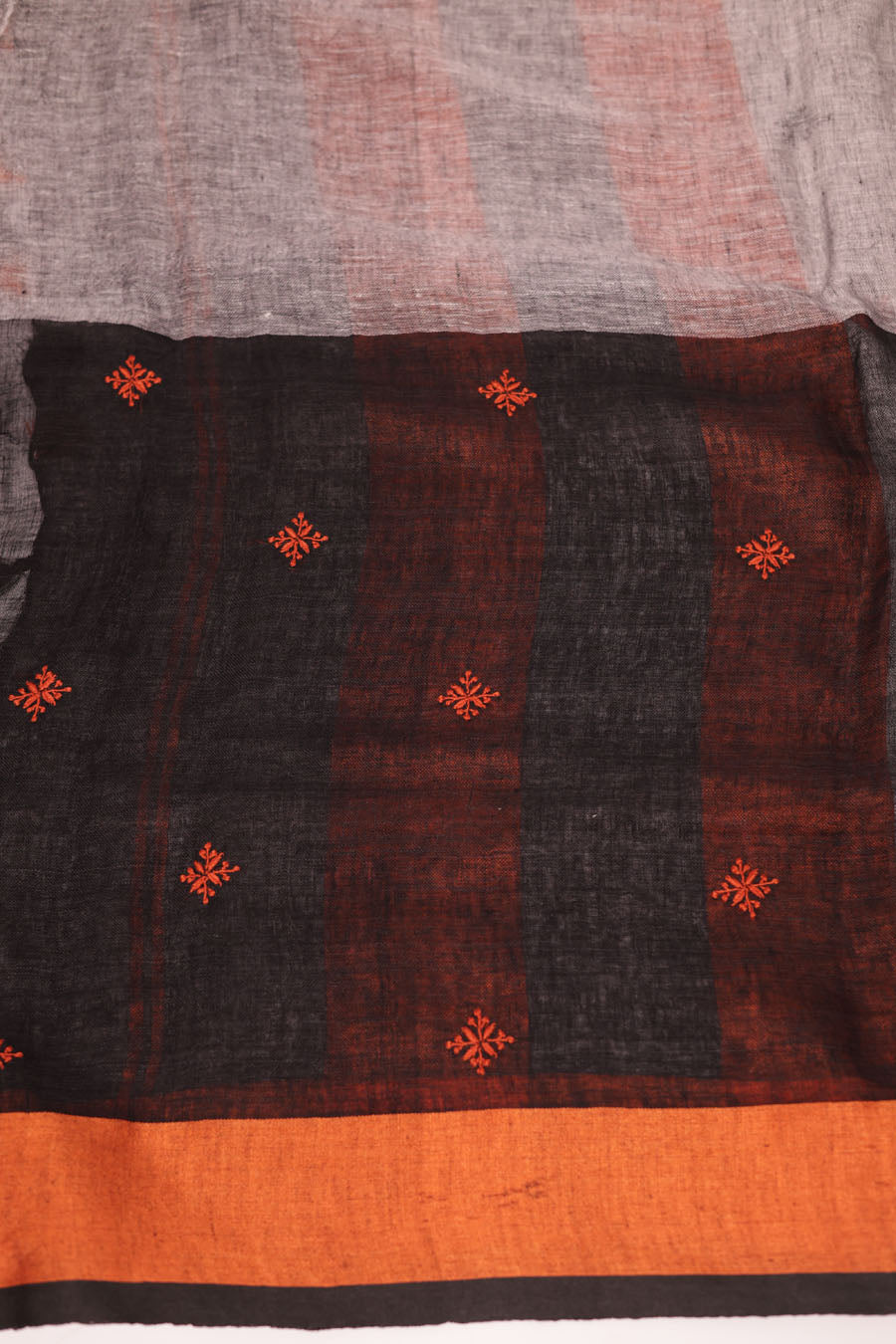 Vidushi | Grey Black Linen Saree with Chikankari Embroidery