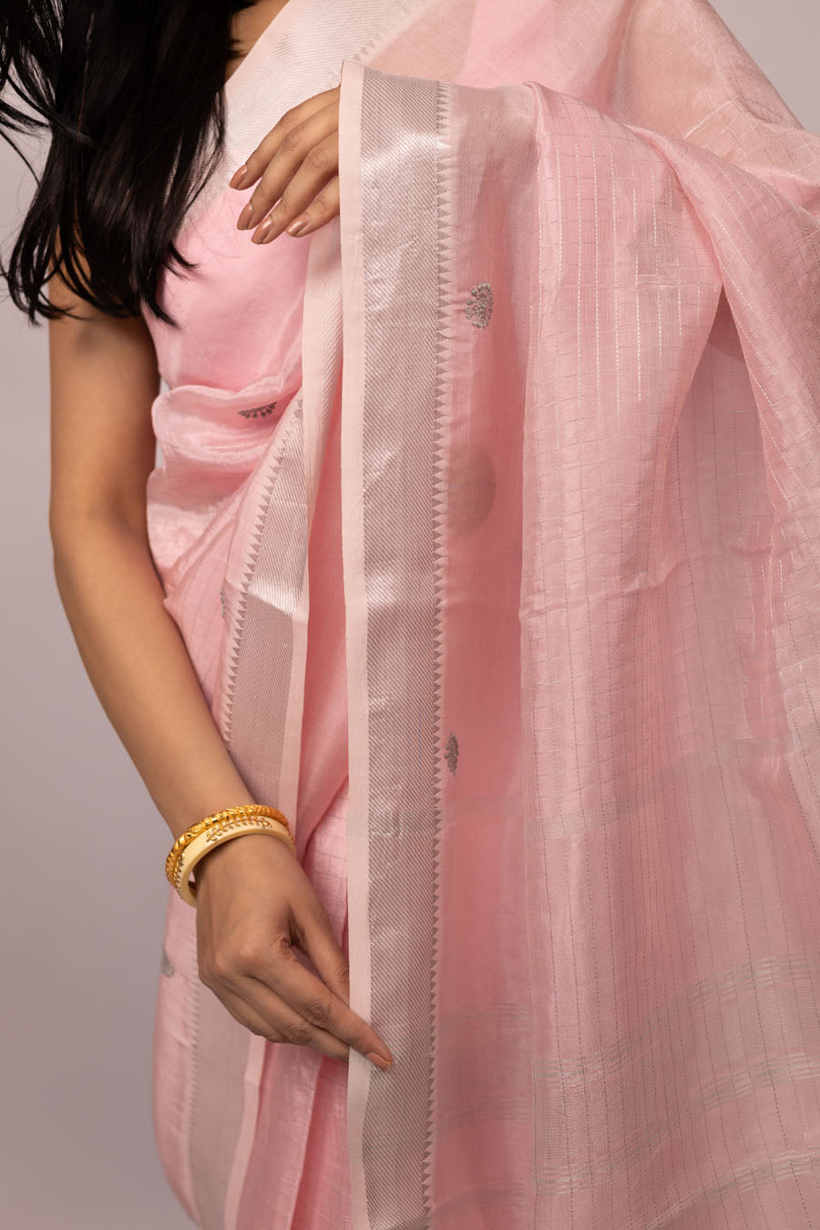 Vidushi | Nude Pink Mangalgiri Pattu Silk Chikankari Saree