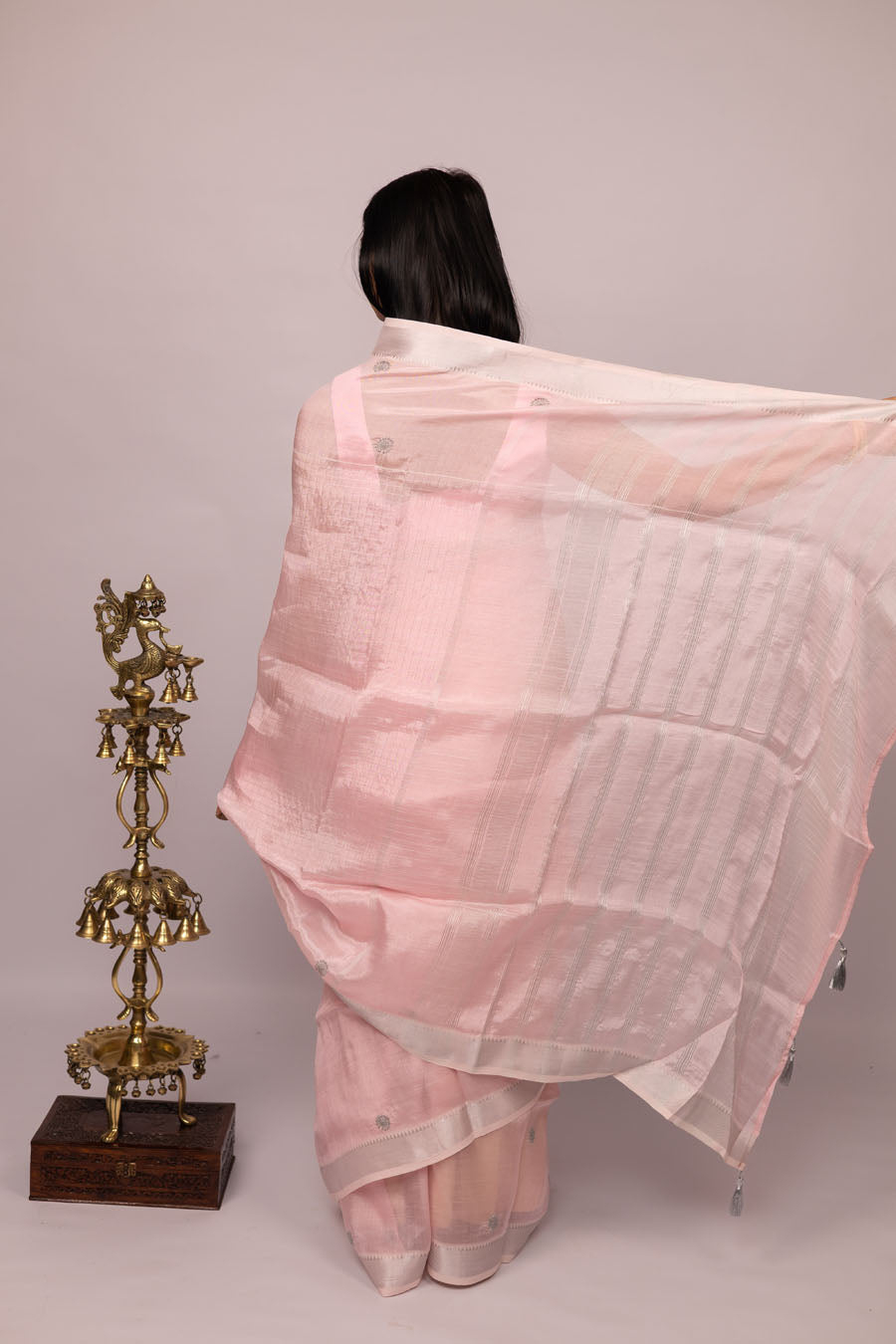 Vidushi | Nude Pink Mangalgiri Pattu Silk Chikankari Saree