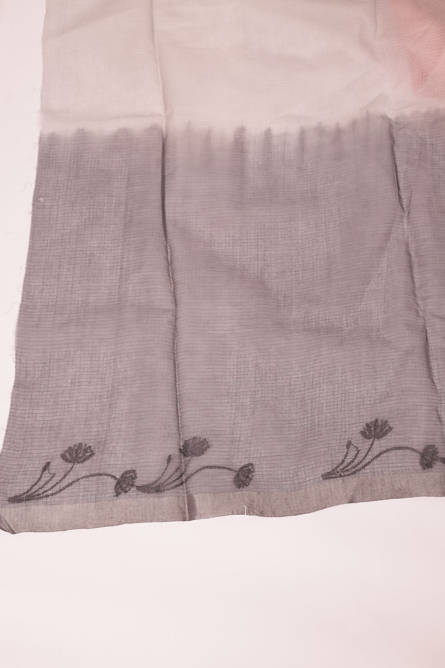 Vidushi | Fog mist Grey Ombre Kotadoriya  Cotton Chikankari Saree