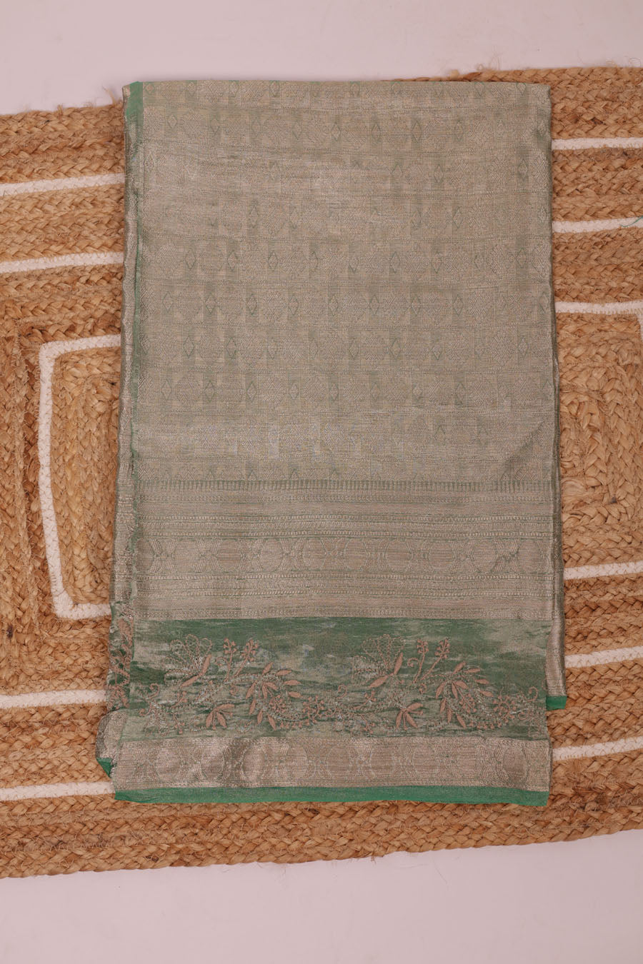 Chitralekha | Apple Green Benarsi Tissue Silk Chikankari Saree
