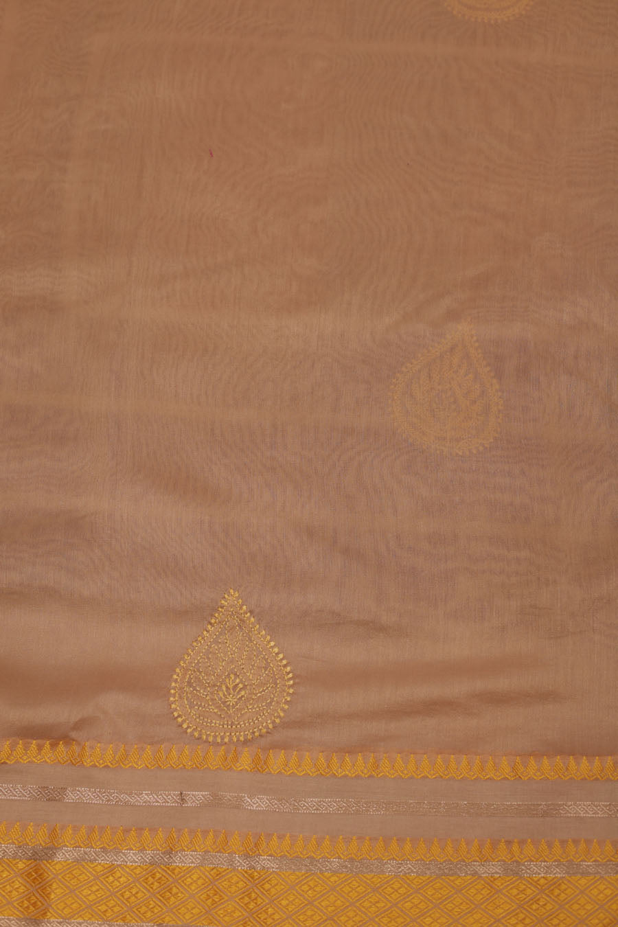 Vidushi | Earthmist Beige Mangalgiri Cotton Chikankari Saree