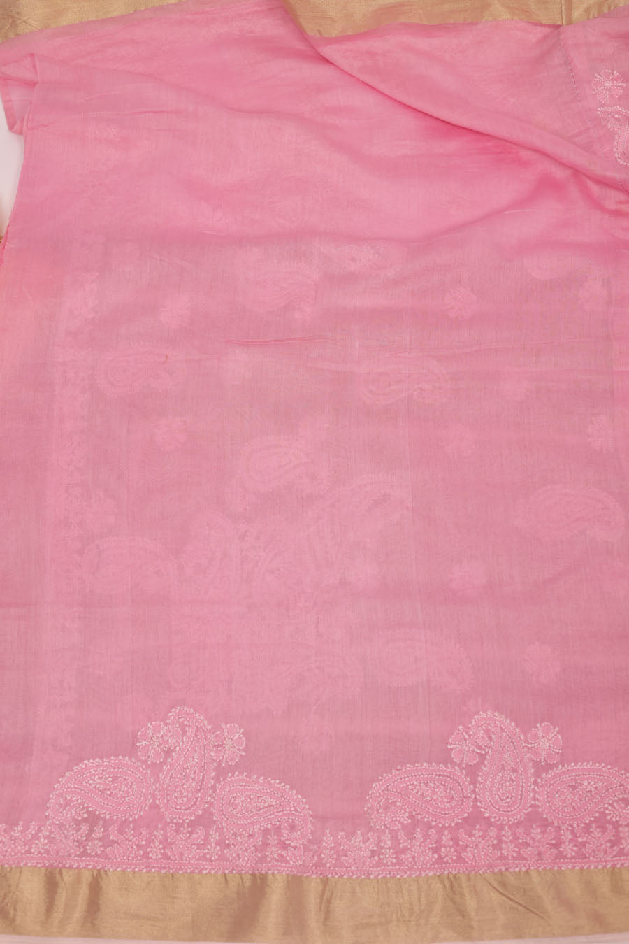 Urvashi | Pink Chanderi Silk Chikankari Saree
