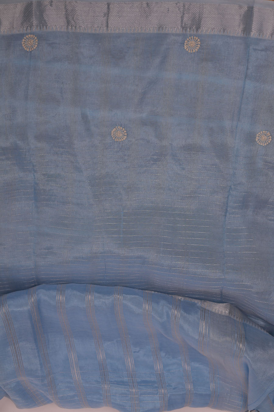 Vidushi | Blush Blue Mangalgiri Pattu Silk Chikankari Saree
