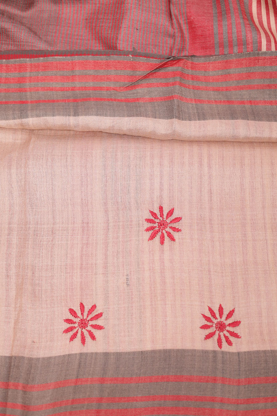 Urvashi | Coral Peach Tussar Moonga Silk Chikankari Saree
