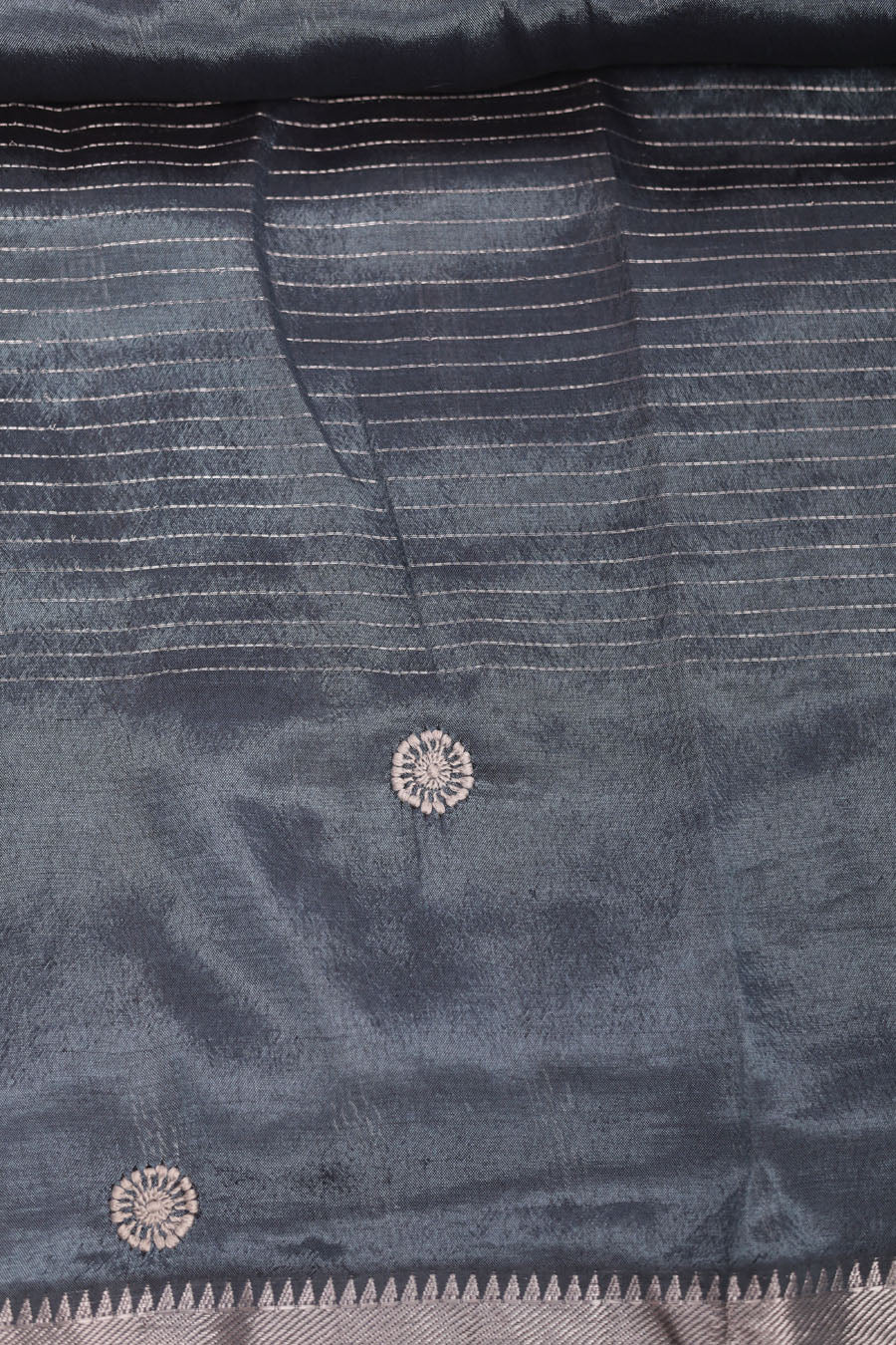 Vidushi | Graceful Grey Mangalgiri Pattu Silk Chikankari Saree