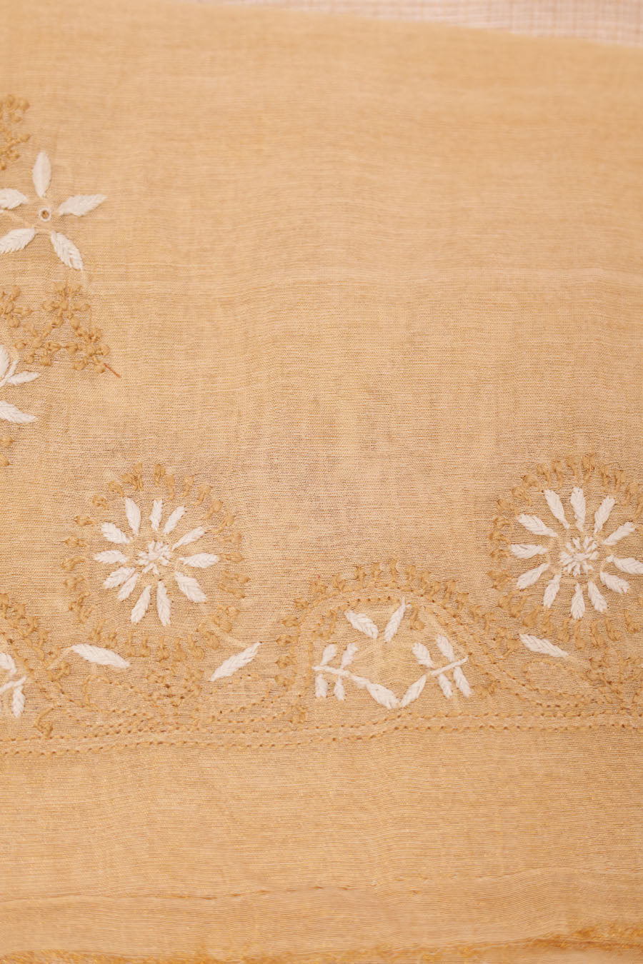 Urvashi | Desert Beige Chanderi Tissue Silk Chikankari Saree
