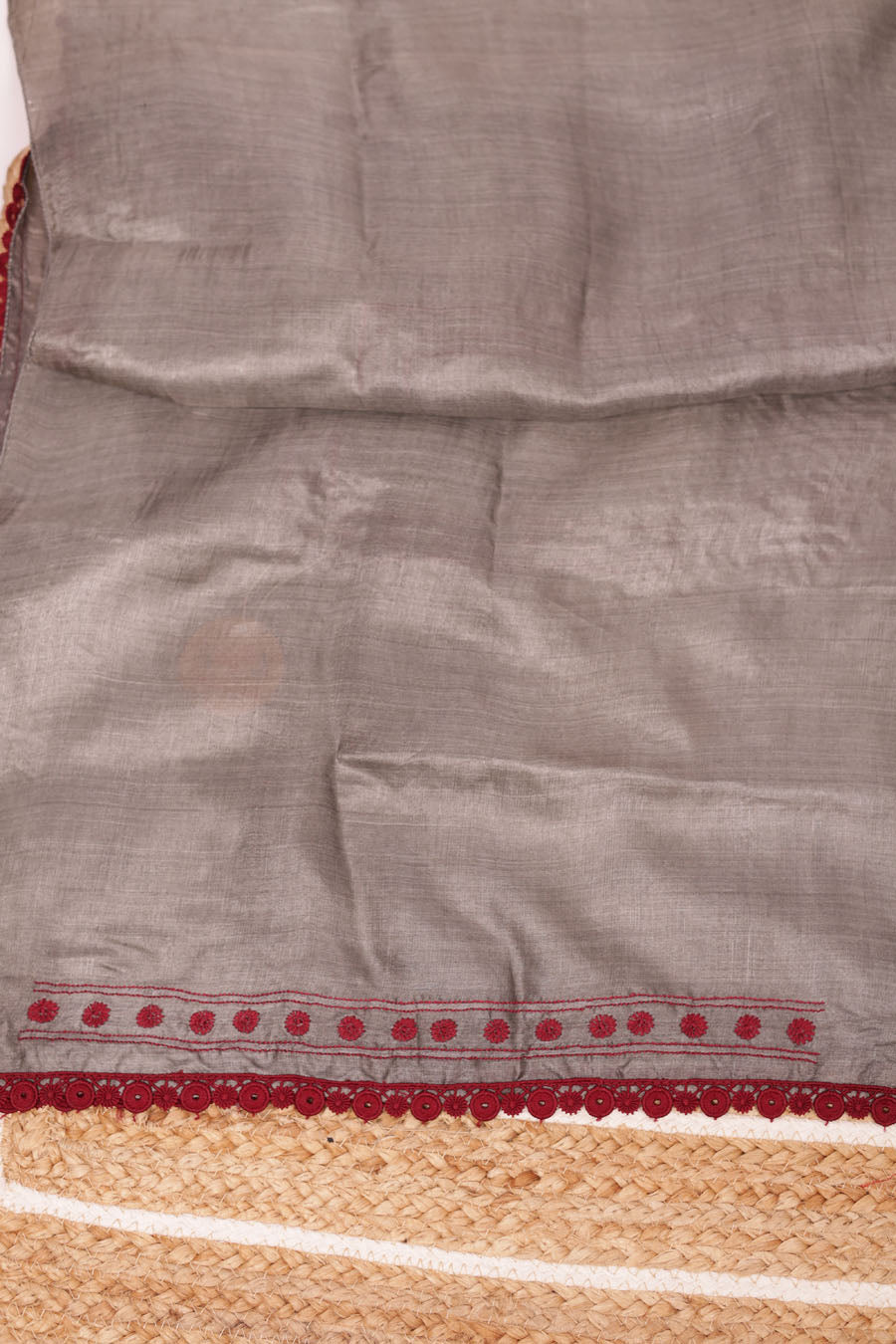 Urvashi | Charcoal Grey Tussar Silk Chikankari Saree
