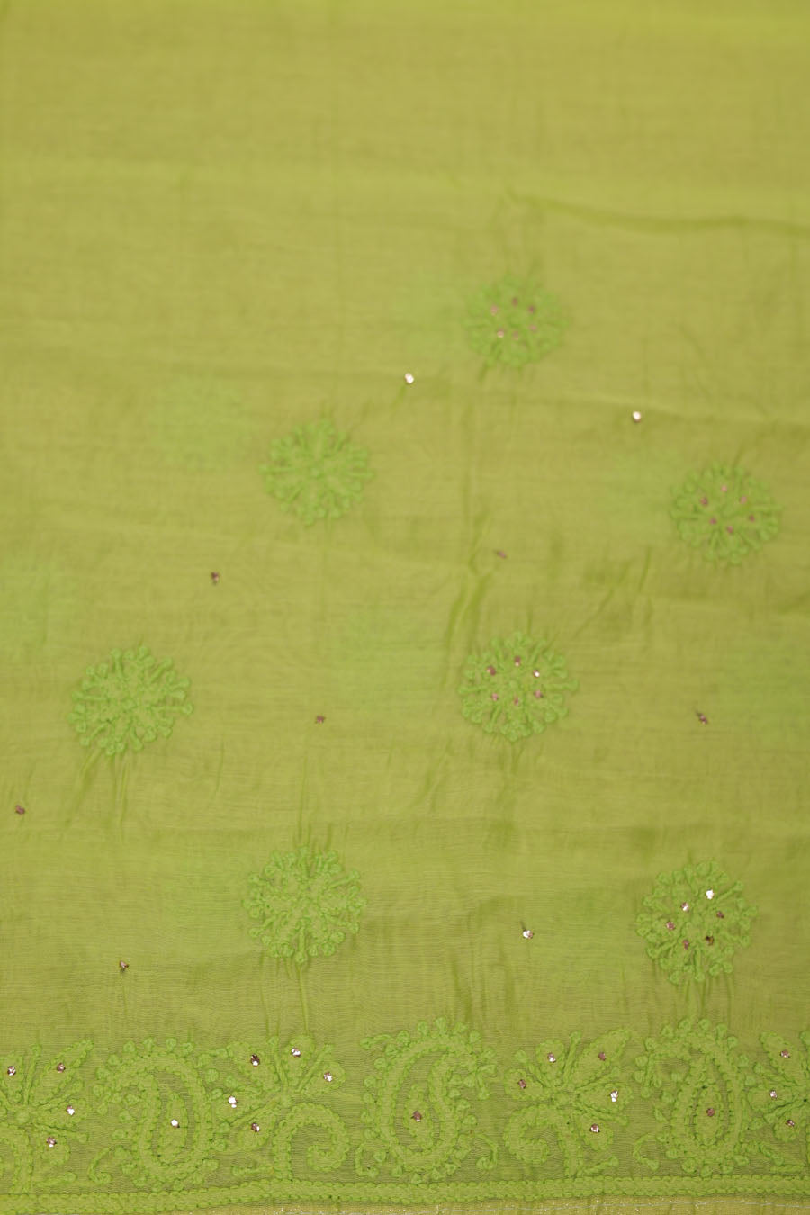 Urvashi | Dewleaf Green Chanderi Silk Chikankari Saree