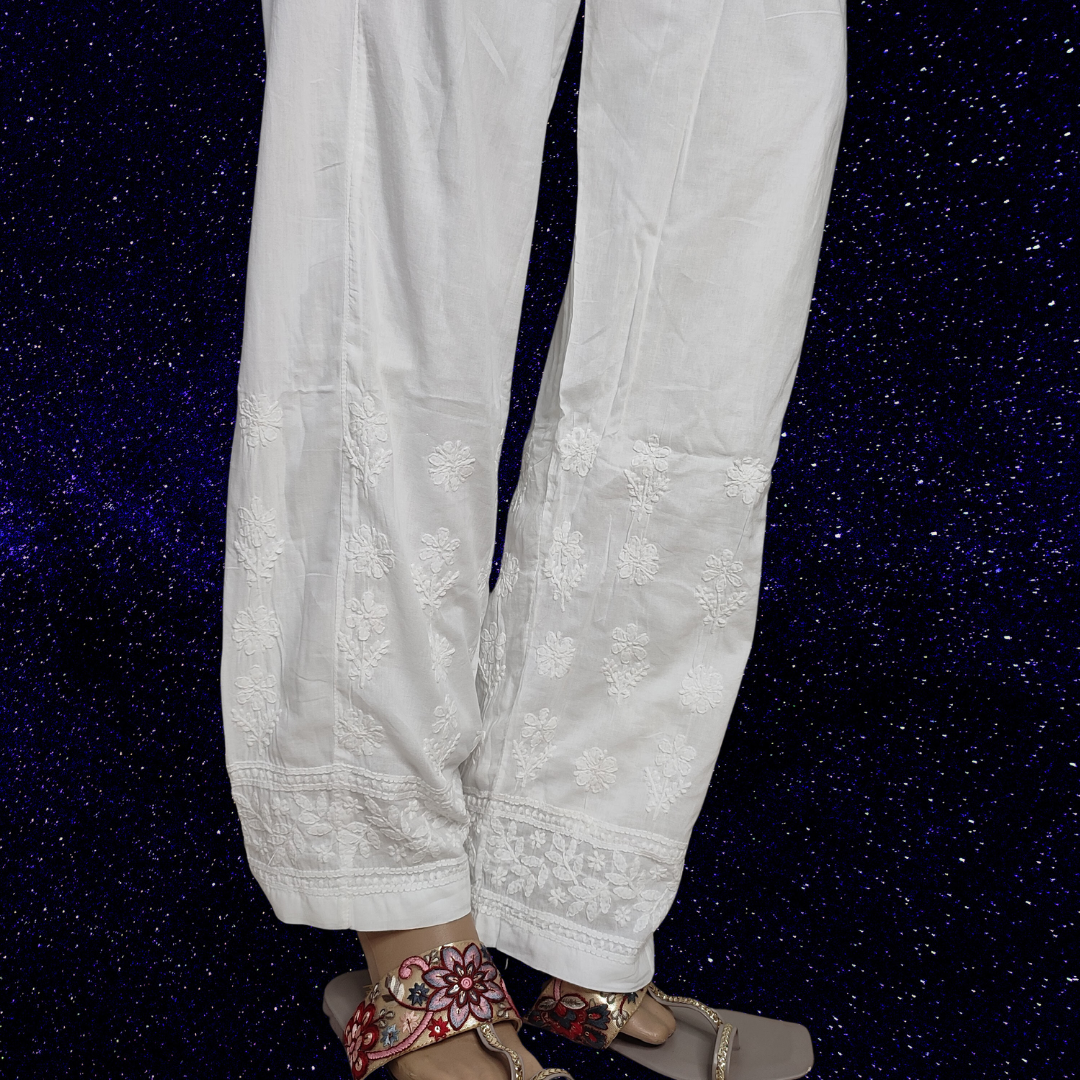 Cotton Chikankari Straight Pants- Dyeable (White)