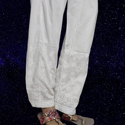 Cotton Chikankari Straight Pants- Dyeable (White)