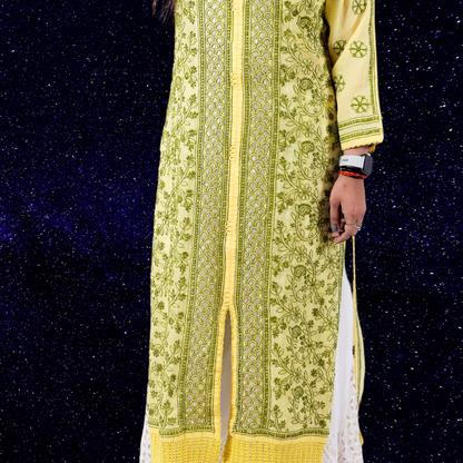 Cotton Chikankari Kurta with Gotapatti (Marigold Yellow)
